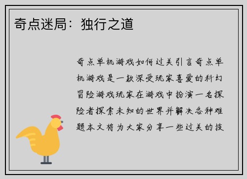奇点迷局：独行之道